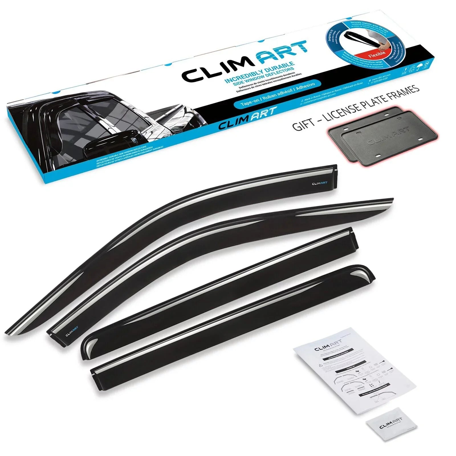 CLIM ART Incredibly Resilient Rain Guards Fitting with Chevrolet (Chevy) Silverado/GMC Sierra 1500 2019-2024 Crew Cab, Truck Accessories, Tape-on Window Deflectors, Vent Window Visors, 4pcs- 419160