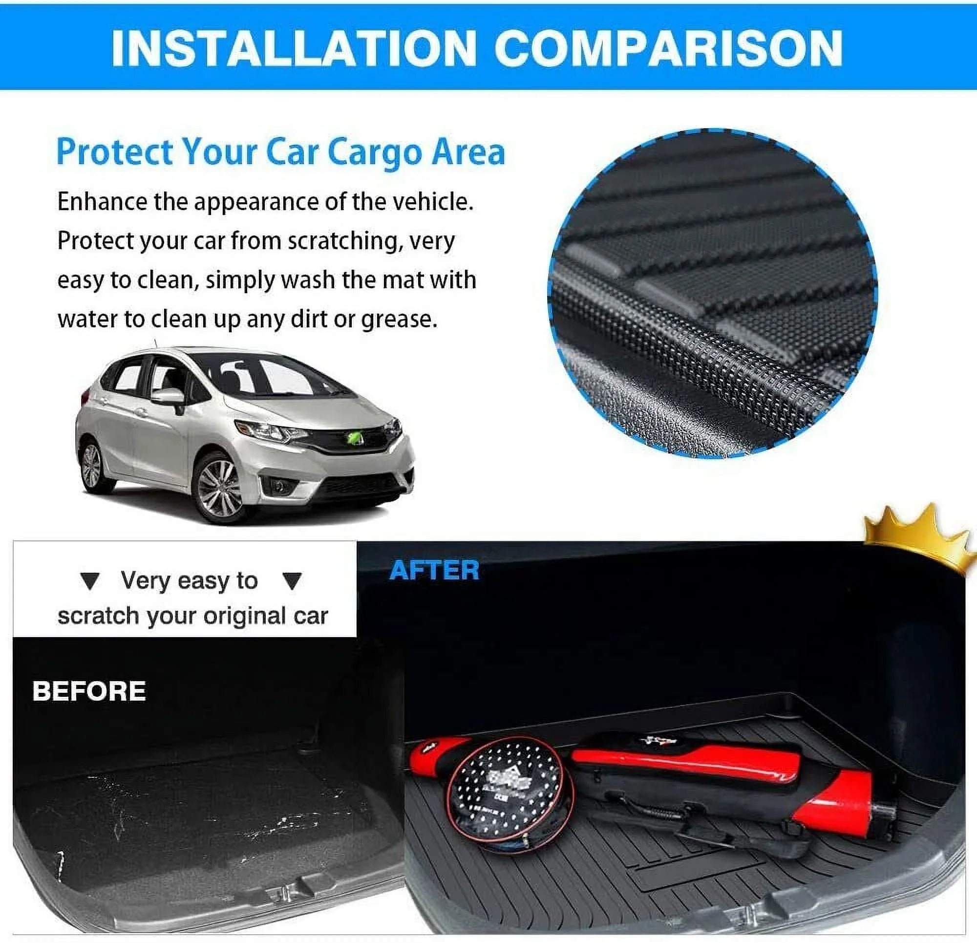 Car Rear Trunk Liner Cargo Mat Carpet for Toyota RAV4 2006-2012 Easy to Install