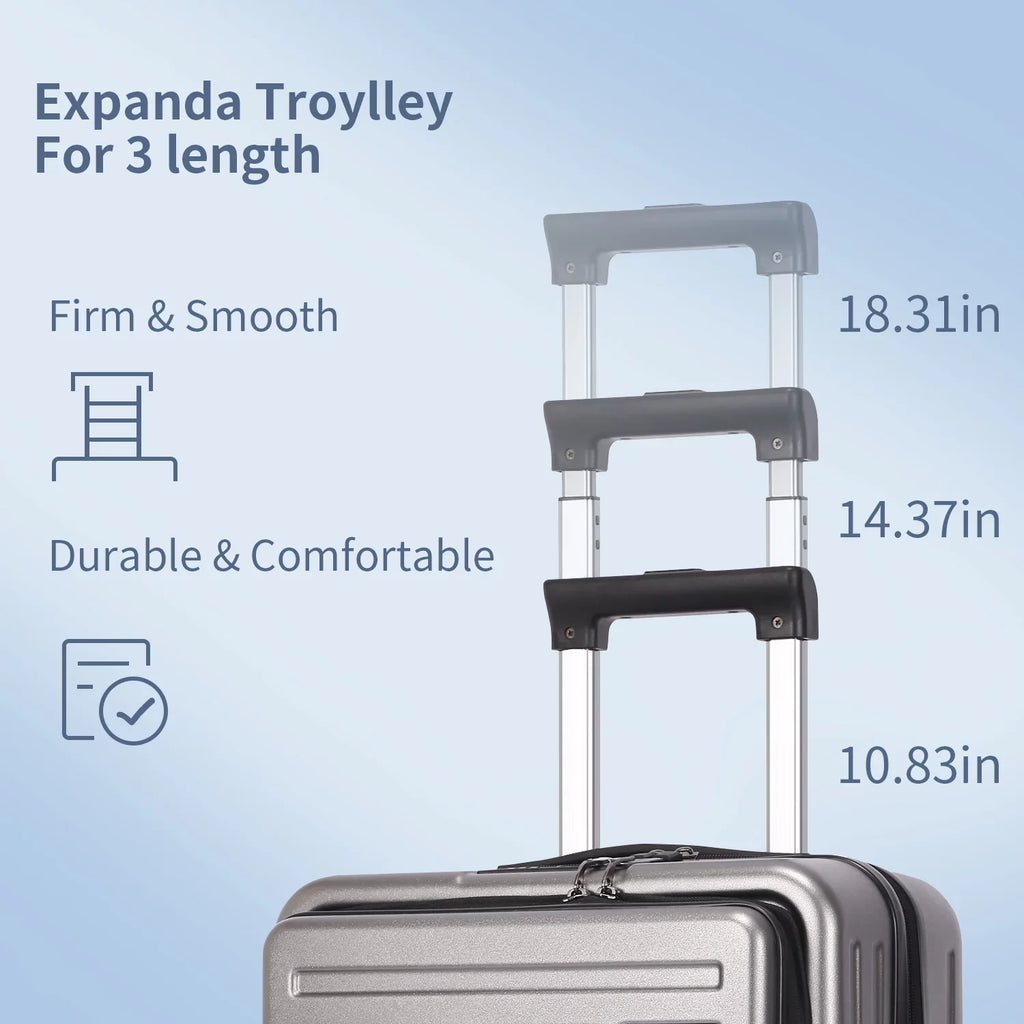 2 Piece 20/24 Luggage Set, Only 20 with Front Laptop Pocket & Expandle, Lightweight ABS+PC Hardshell Suitcase with TSA Lock & Spinner Wheels, 20 Inch 37~41L + 24 Inch 65L,Dark Grey