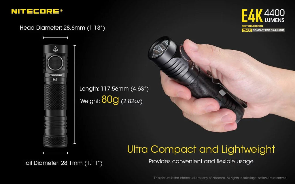 Combo: NITECORE E4K Next generation Flashlight - 4400Lm w/NL2140 and NL2150HPR Batteries +UI1 USB Charger and Eco-Sensa USB Cord