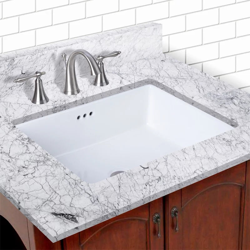 Miseno 17 x 13 in. Rectangular Undermount Bathroom Sink with Rear Overflow, White