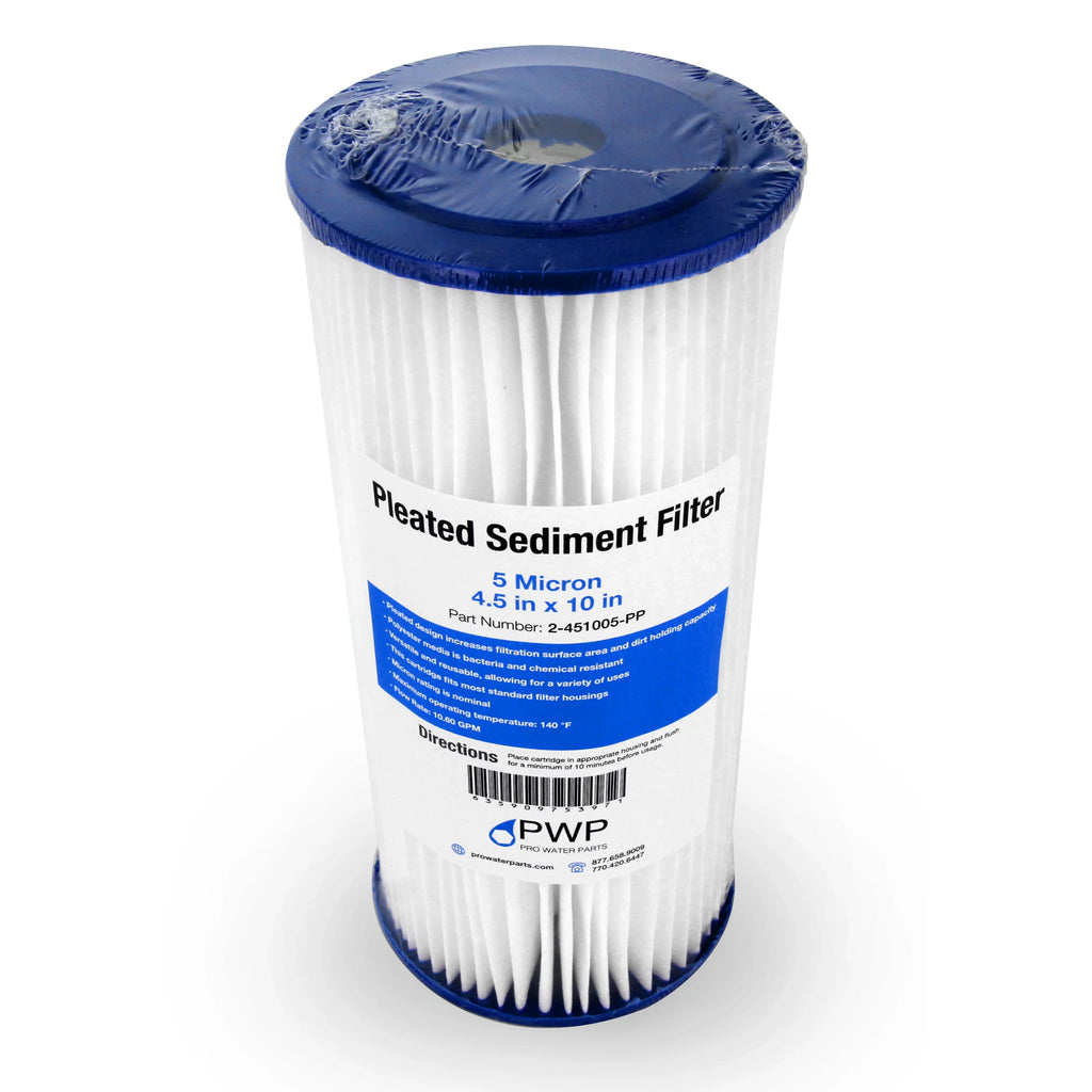 Pleated Poly Sediment Water Filter Cartridge 4.5x10" 5 Micron 20 Pack