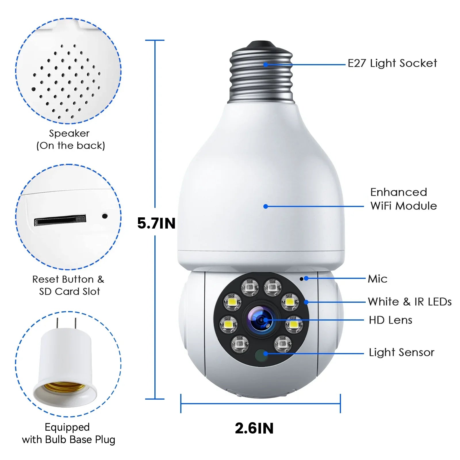 Toguard 2 PACKS SC16 Light Bulb Security Camera Outdoor Wireless WiFi Dome Surveillance Camera