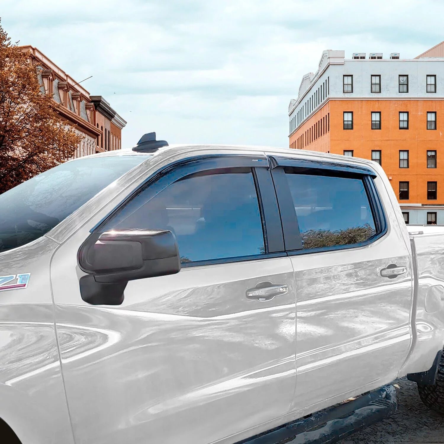 CLIM ART Incredibly Resilient Rain Guards Fitting with Chevrolet (Chevy) Silverado/GMC Sierra 1500 2019-2024 Crew Cab, Truck Accessories, Tape-on Window Deflectors, Vent Window Visors, 4pcs- 419160