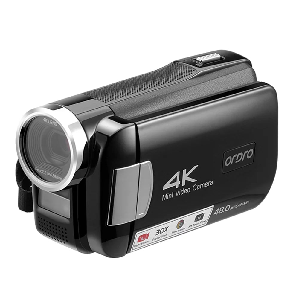 ORDRO AC2 4K Digital Camcorder with 48MP, 30X Digital Zoom, IR Night Vision, 3.0 Inch IPS Touchscreen, Battery, Remote Control, and Carry Bag Included