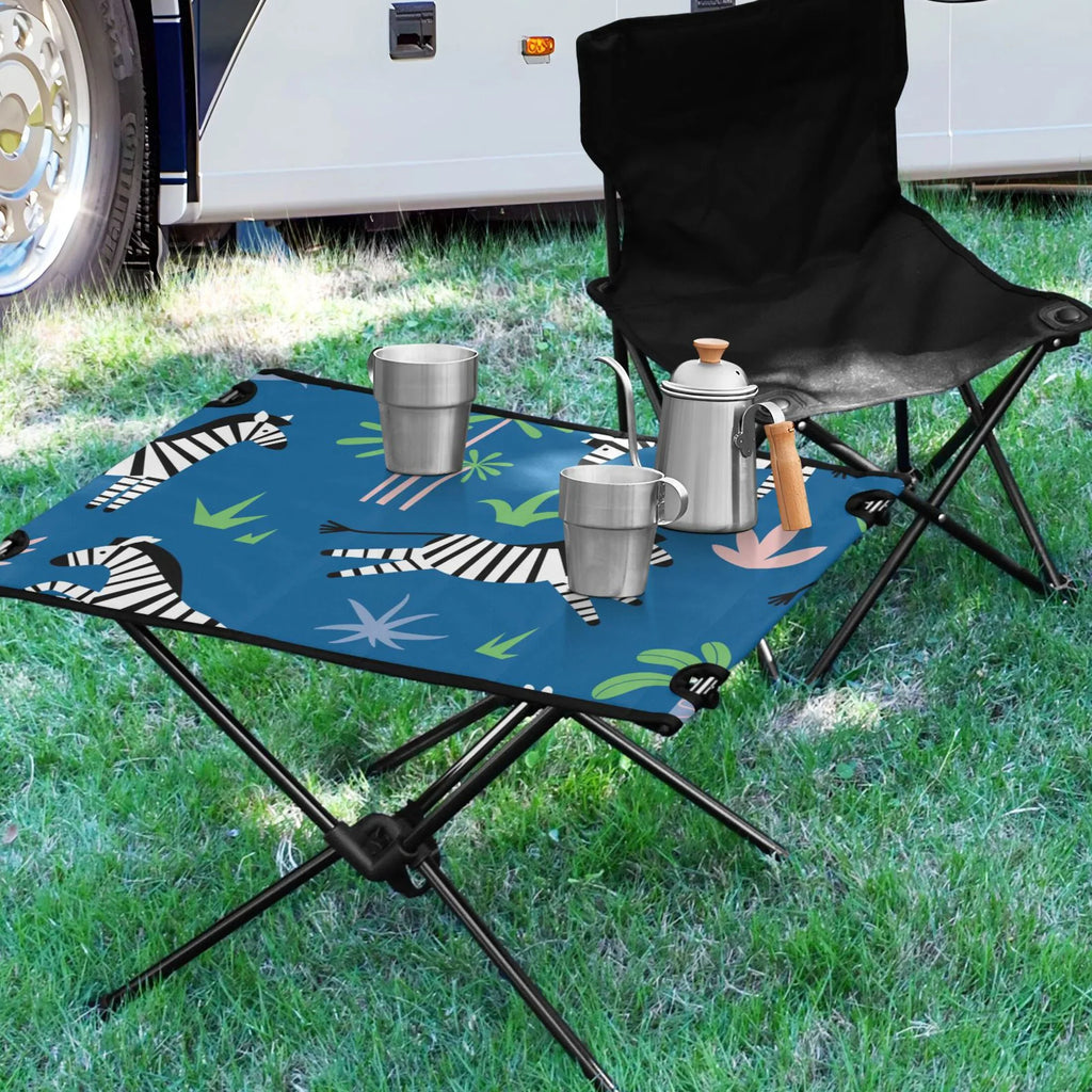 Zebras and Palm Trees Camping Folding Table Portable Beach Table with Storage Bag Compact Picnic Table for Outdoor Travel Fishing BBQ