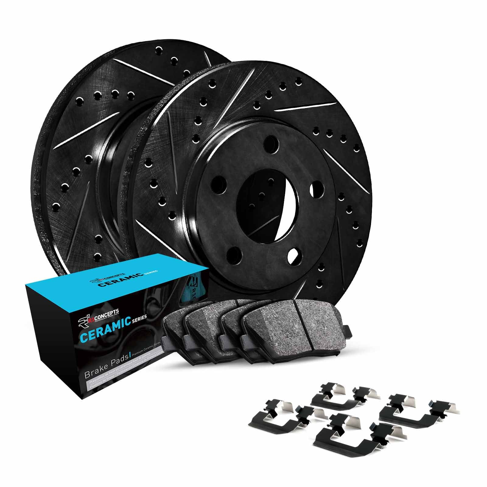 R1 Concepts Front Brakes and Rotors Kit |Front Brake Pads| Brake Rotors and Pads| Ceramic Brake Pads and Rotors |Hardware Kit WHWH1-39025