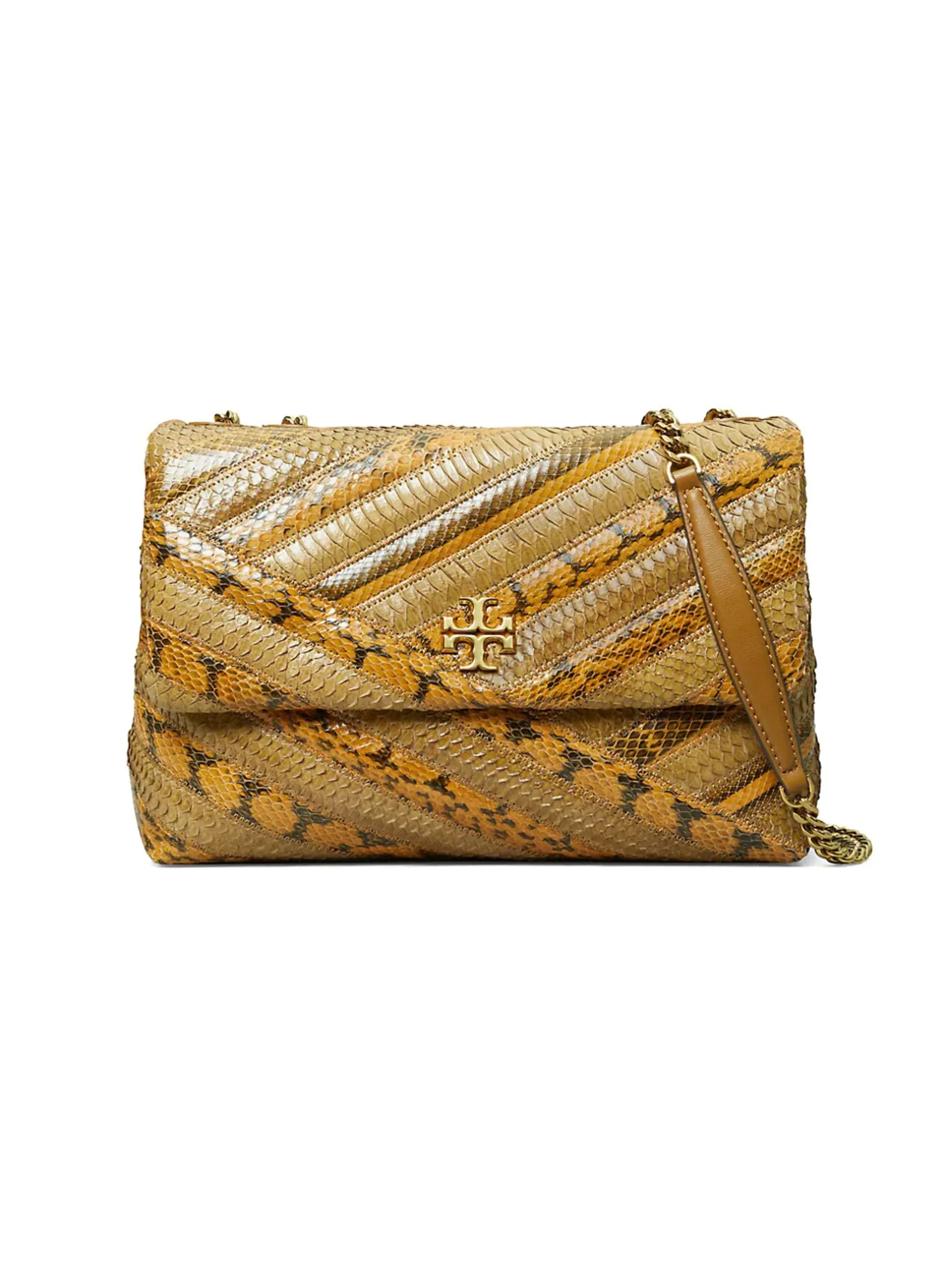 Tory Burch Snap Closure Leather Kira Chevron Snake Shoulder Bag New