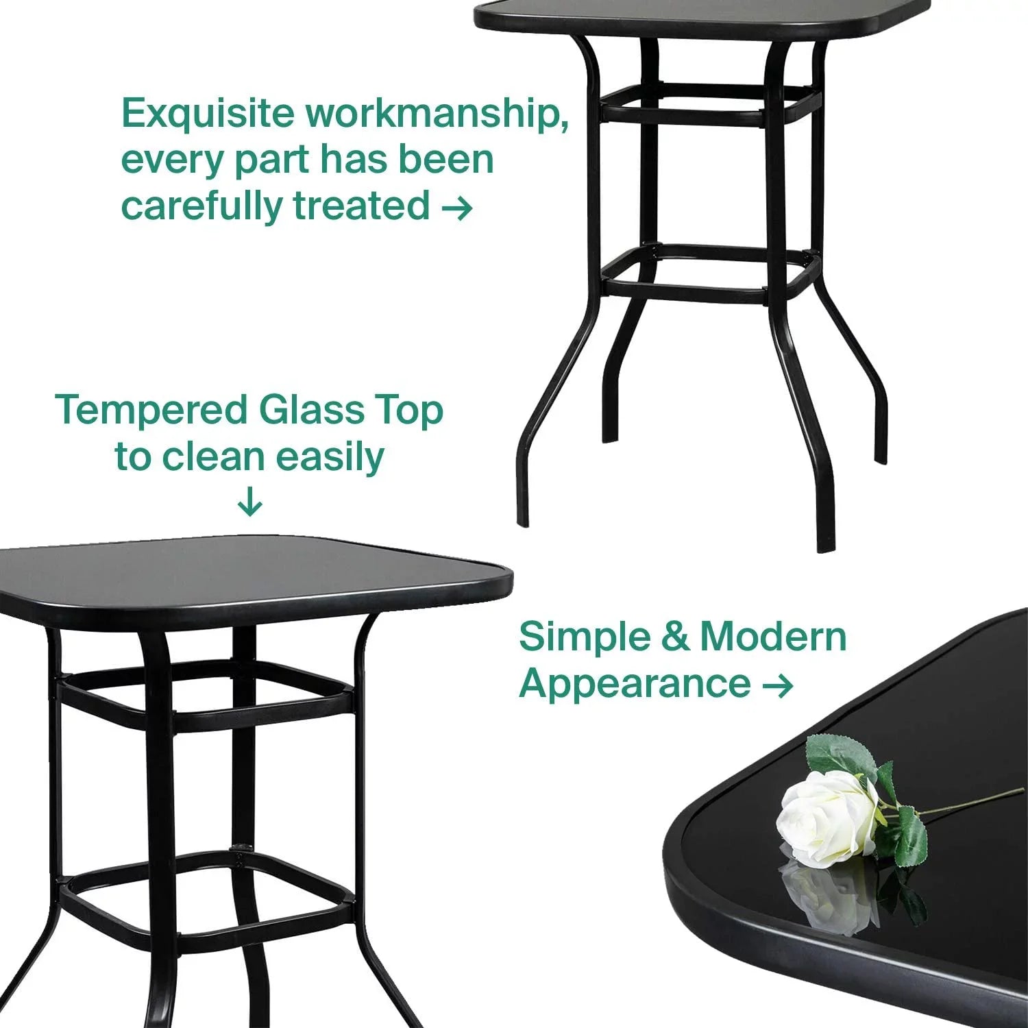 Avel Sturdy Solid Glass Bar Table for Poolside Use