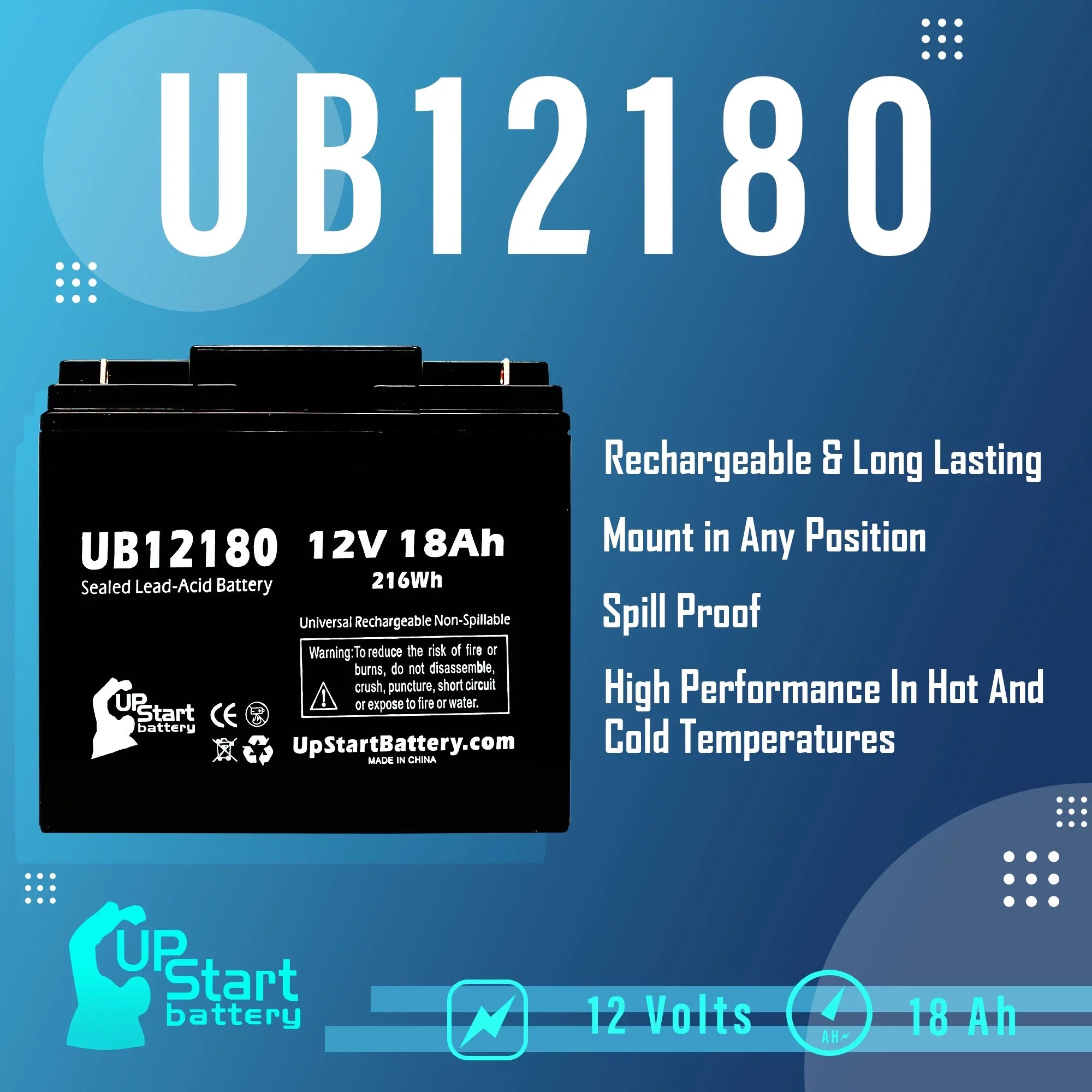 3x Pack - Matching CSB BATTERY OF AMERICA GP12170 Battery - Replacement UB12180 Universal Sealed Lead Acid Battery (12V, 18Ah, 18000mAh, T4 Terminal, AGM, SLA)