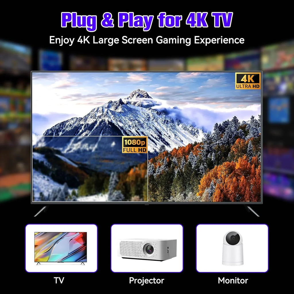 Game Stick 64G, 25,000+ Retro Games, Fitting with 12 Emulator Console, Wireless Retro Game Console Support 4K HD Output, Plug and Play Video Games for TV, 2.4G Wireless Controllers