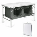 Grey Folding Camping Table with Height Adjustable Aluminum Frame and Storage Organizer