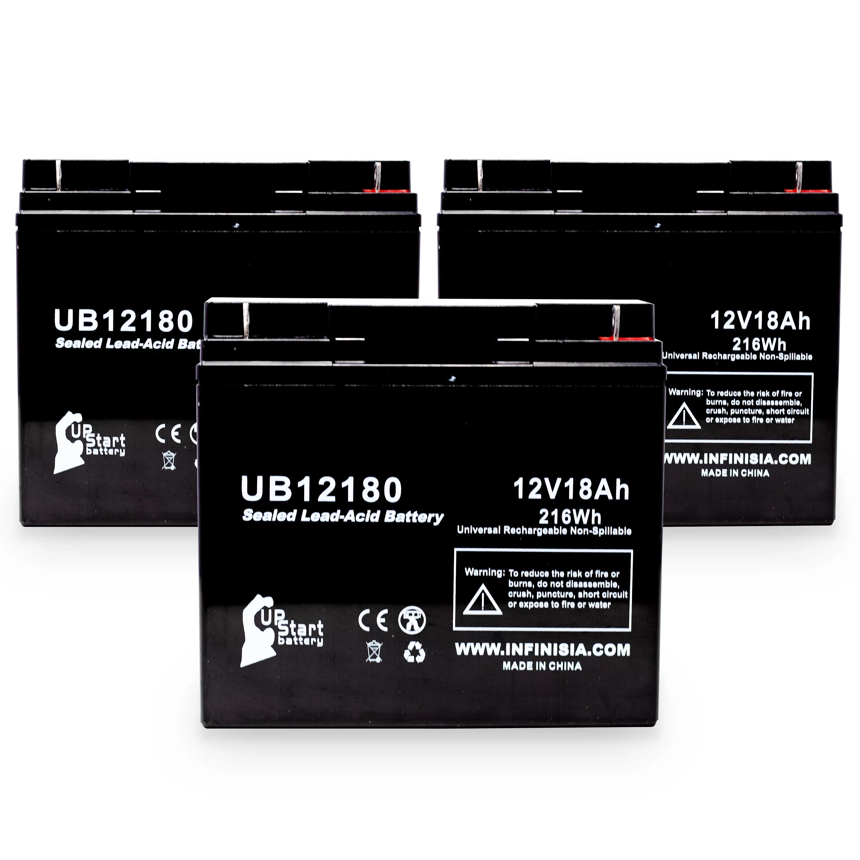 3x Pack - Matching CSB BATTERY OF AMERICA GP12170 Battery - Replacement UB12180 Universal Sealed Lead Acid Battery (12V, 18Ah, 18000mAh, T4 Terminal, AGM, SLA)