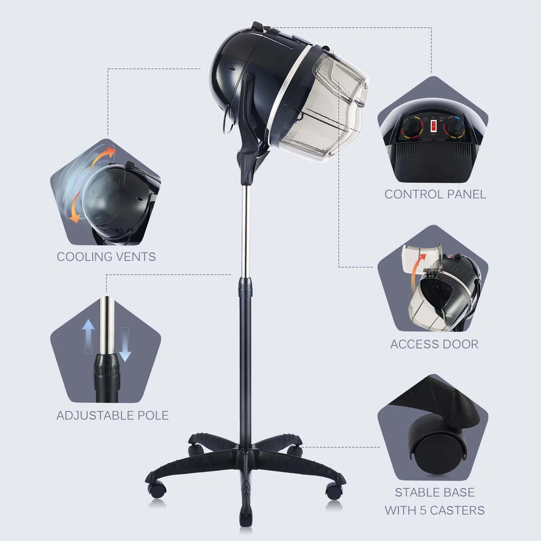Bonnet Stand Up Hair Dryer Hood Timer Salon Styling Black New