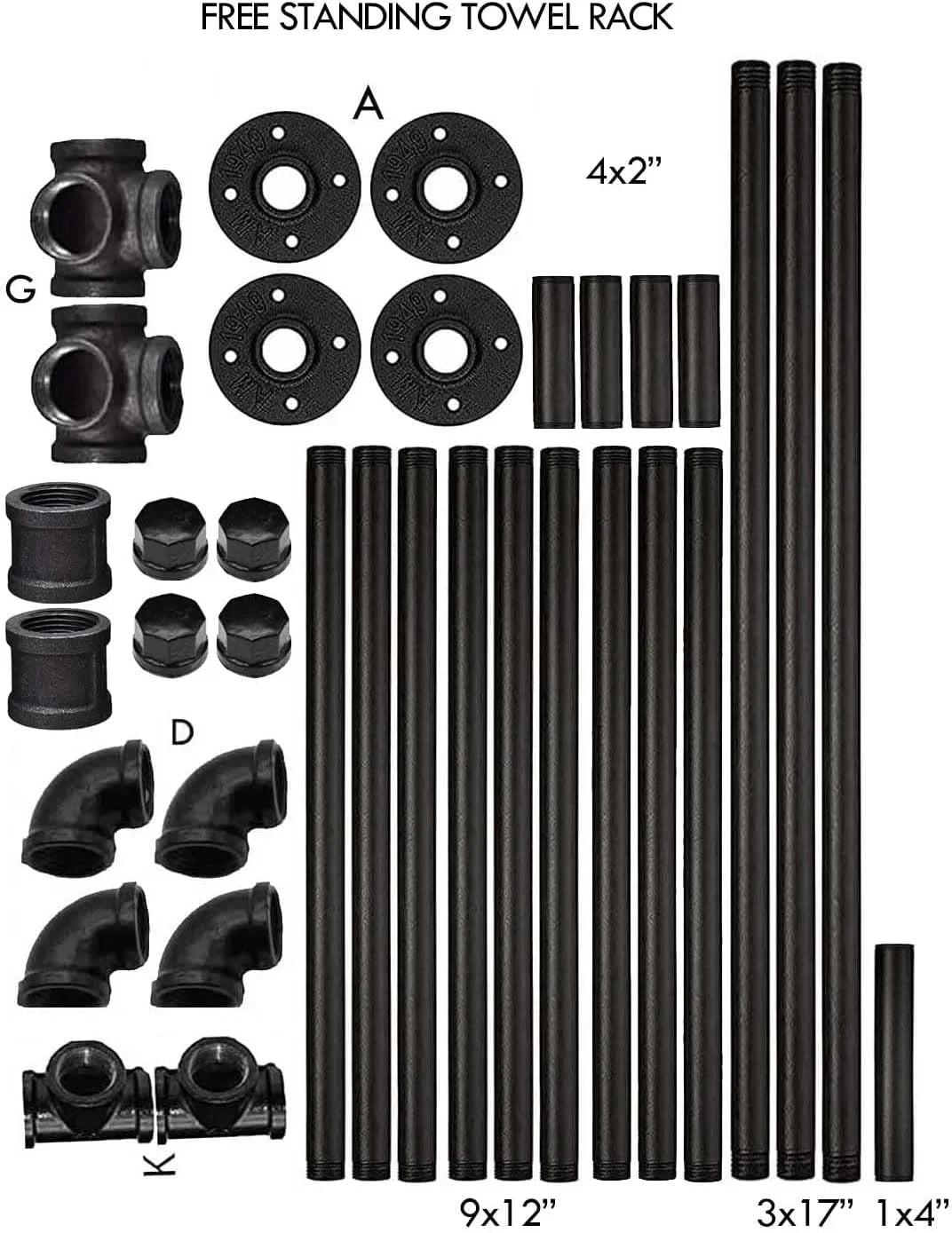 Bathroom Towel Rack, Wall Mounted Industrial Pipe Organizer Holder, Bath Hand Towel Washclothese Storage Holder, RV Camper Organizer Shelf (Black, Standing 40")