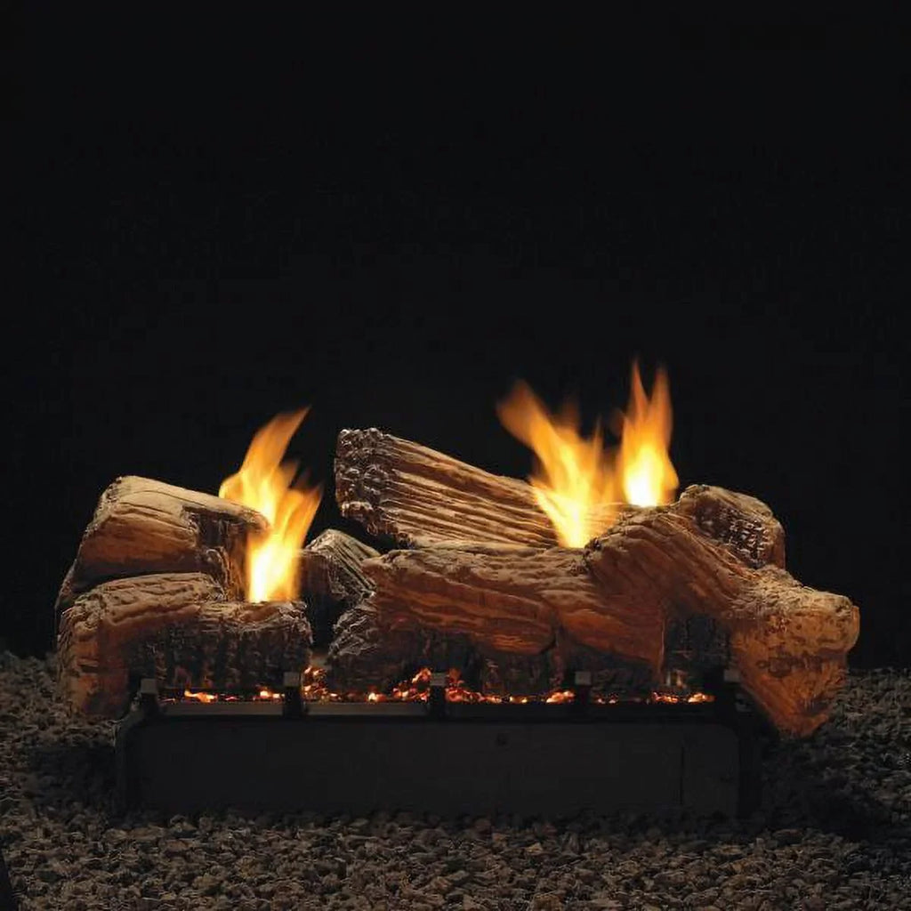 30" Stone River Logset with MV VF/V Slope Glaze Vista Burner, LP