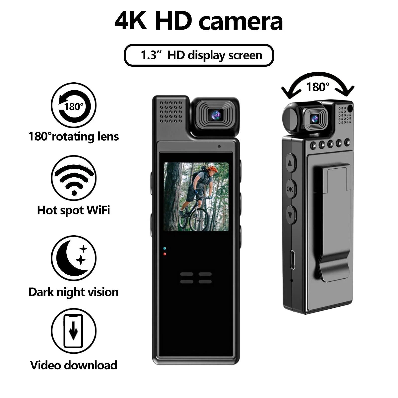 GoolRC Body Camera with Audio and Video Recording, 180°Lens Rotatable, 6 Hour Battery Life, WiFi, 1.3in TFT Screen, Night Vision Document Your Day