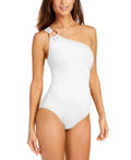 Michael Kors Women's Embellished One Shoulder Underwire One Piece Swimsuit White Size 8