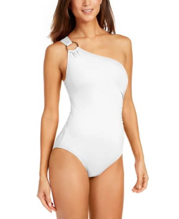 Michael Kors Women's Embellished One Shoulder Underwire One Piece Swimsuit White Size 8