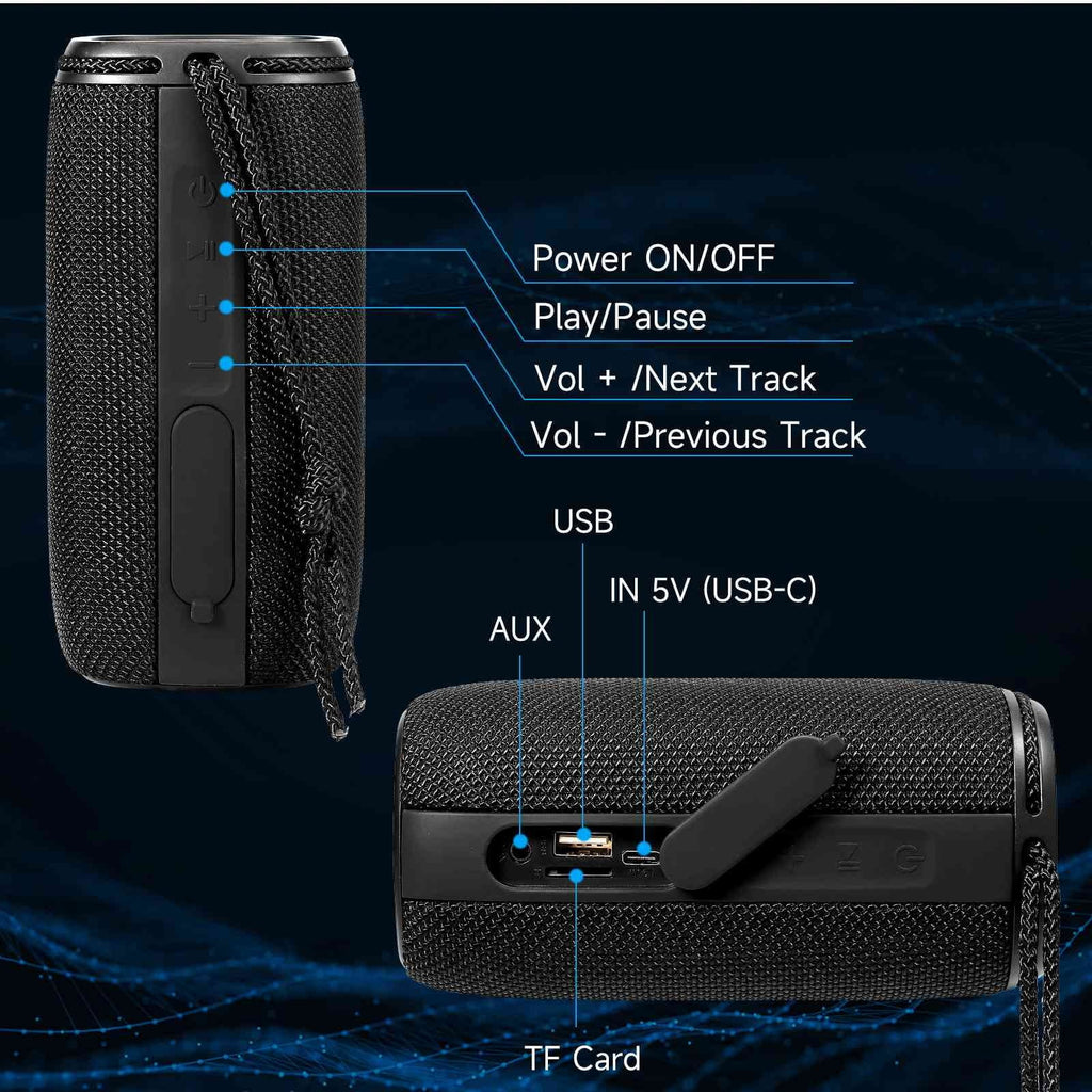 UrbanX X808 Bluetooth Speaker, IPX5 Waterproof Speakers 360° HD Surround Sound with Punchy Bass, True Wireless Pairing, BT5.3, Portable Speaker for Nokia 3.1 - Black