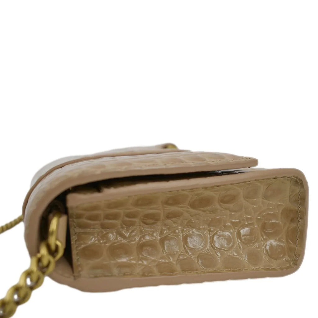 Pre-owned BALENCIAGA Hourglass Crocodile Embossed Leather Chain Shoulder Bag Light Brown
