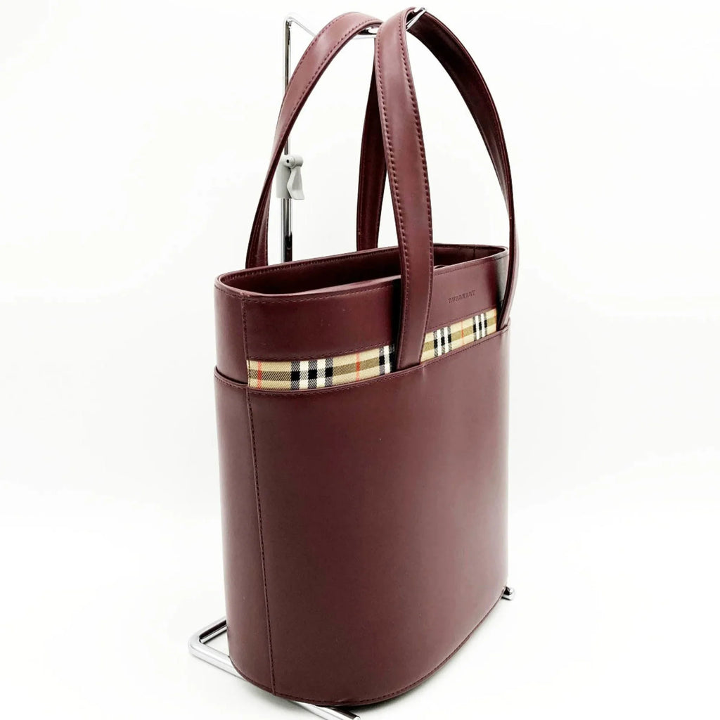 Pre-Owned BURBERRY Burberry Handbag Tote Bag Formal Nova Check Bordeaux Red Leather Ladies Fashion USED (Good)
