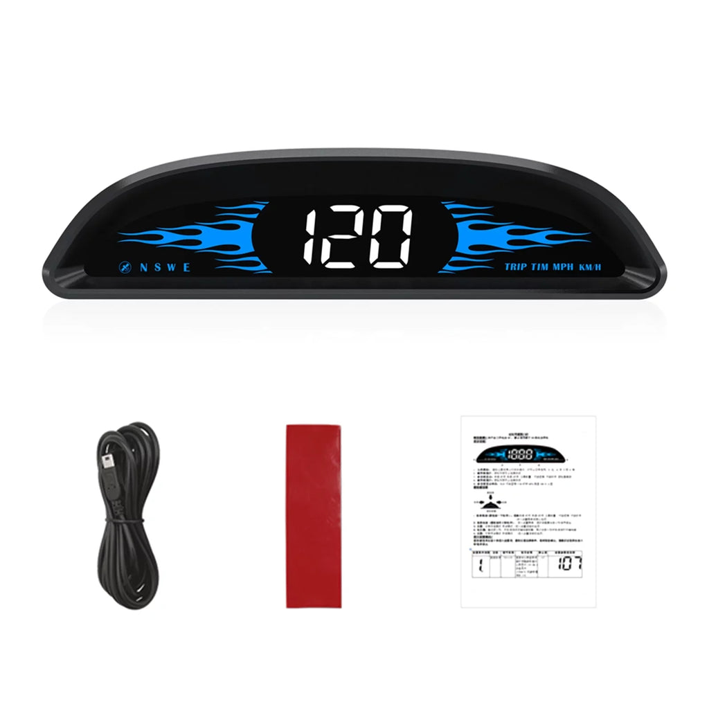 Car Head-Up Display (HUD) - Digital GPS Navigation Speedometer with Dual System Display, Speed/Time/Direction/Mileage, Overspeed Alarm, and Fatigue Driving Alarm