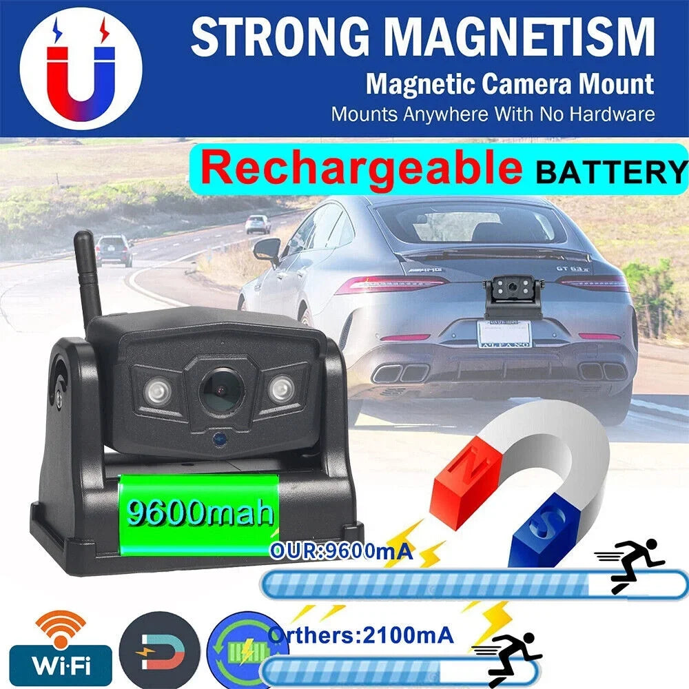 JLLOM 9600mAh Magnetic WiFi Camera - Premium Wireless Backup, Comprehensive Front/Rear Vehicle Views