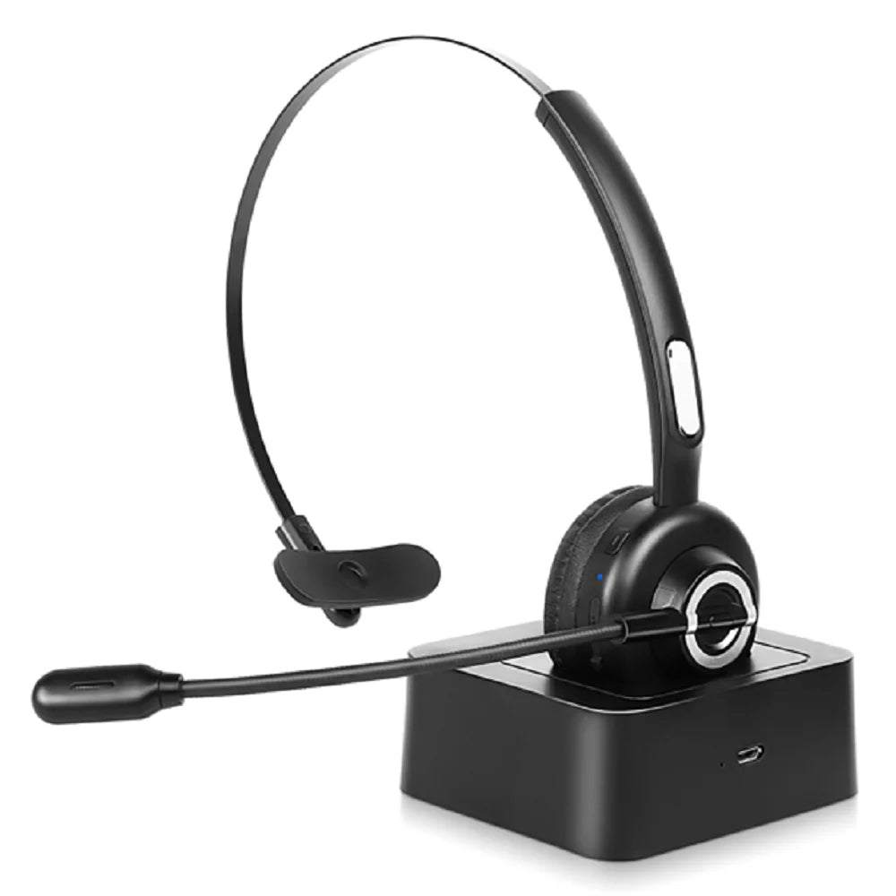 Comfortable Bluetooth Headset, UX-M97 Wireless Headset with Microphone, Wireless Cell Phone Headset with Noise Isolation Mic Charging Base Mute Function for Tecno Camon 17 With Charging Dock