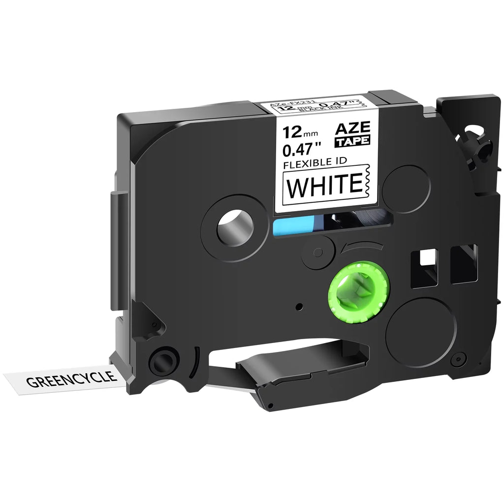 GREENCYCLE 50PK Fitting for Brother P-touch 12mm x 8m Black on White TZ TZe TZ-FX231 TZe-FX231 TZe-231 TZ-231 Flexible ID Cable Wire Label Tape