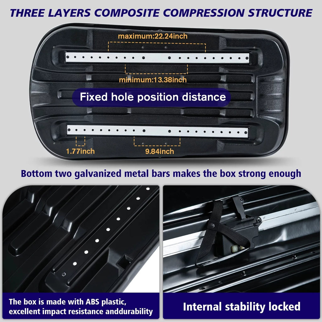Large Rooftop Cargo Carrier Hard Shell Rooftop Cargo Box with Double Locks, 13 ft³ Waterproof Cargo Box for SUV Rooftop 56.3" L x 30.3" W x 13.8" H, Carbon Fibre Grain