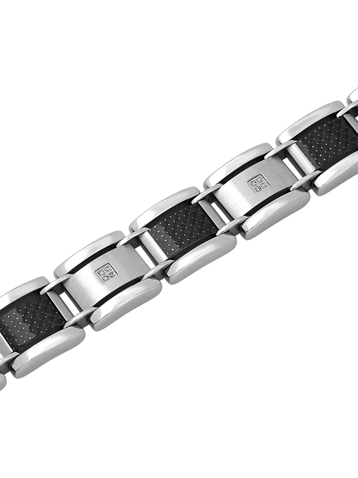 Men's Diamond Accent Stainless Steel and Black Carbon Fiber Bracelet, 9"