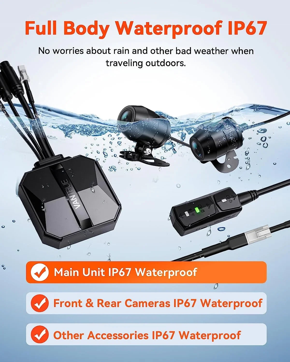 Vantrue F1 Motorcycle 4K Dashcam (4K + 1080P) GPS | WiFi | Parking Mode (No SD Card)