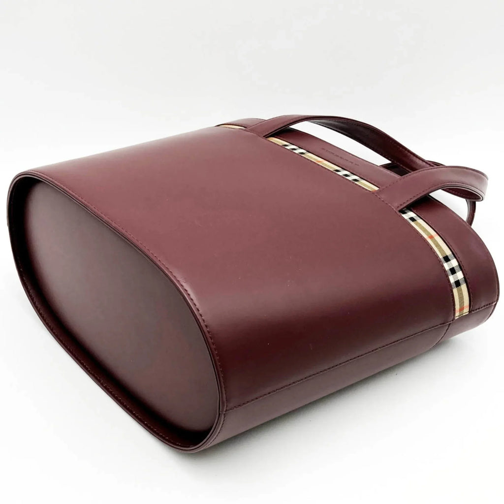 Pre-Owned BURBERRY Burberry Handbag Tote Bag Formal Nova Check Bordeaux Red Leather Ladies Fashion USED (Good)