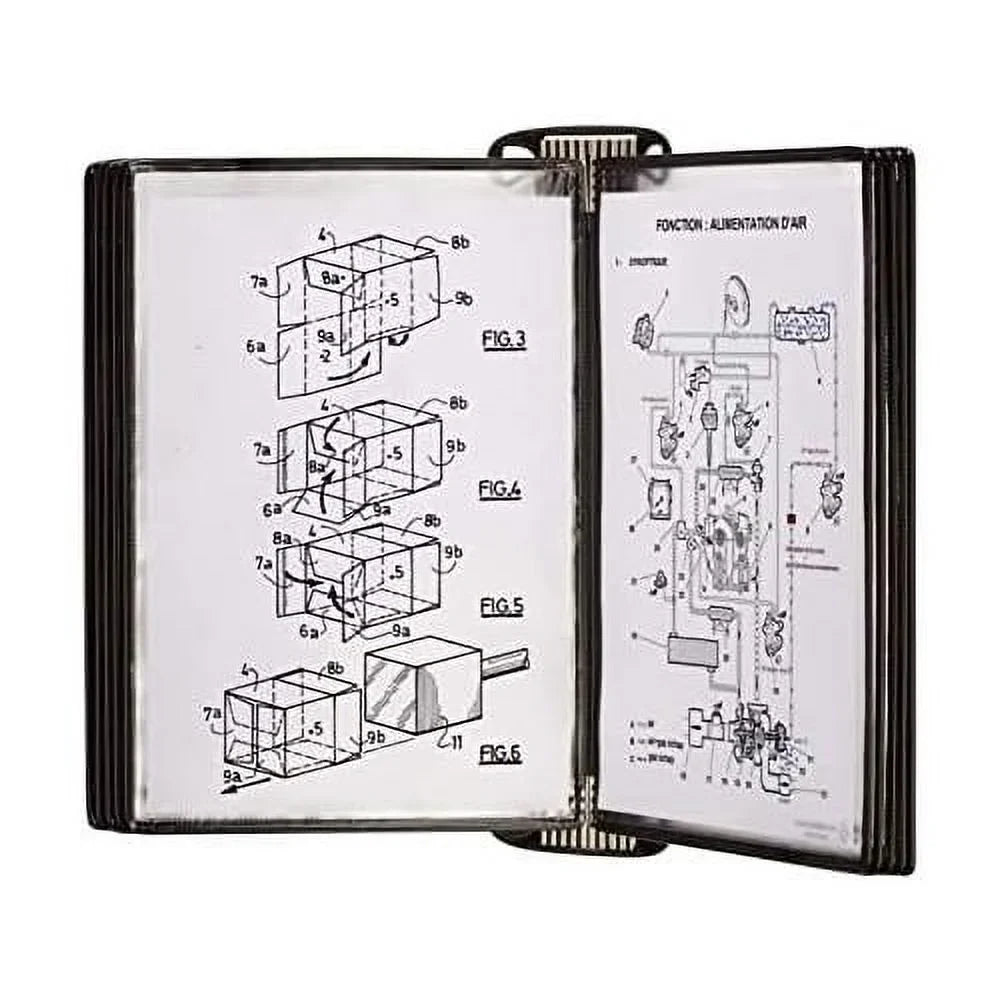 Djois Wall Mounted Reference And Display System, 10 Universal-Size Pockets, Double-Sided Viewing, Black Outer Frame, Professional PRO Series Model (TP920307)