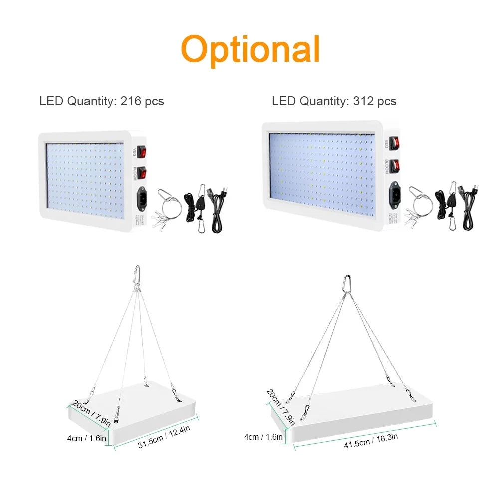 Aibecy Dual Switch LED Grow Light 2000W for Indoor Plants Full Spectrum IP65 Waterproof Perfect for Seedlings Flowers Greenhouse