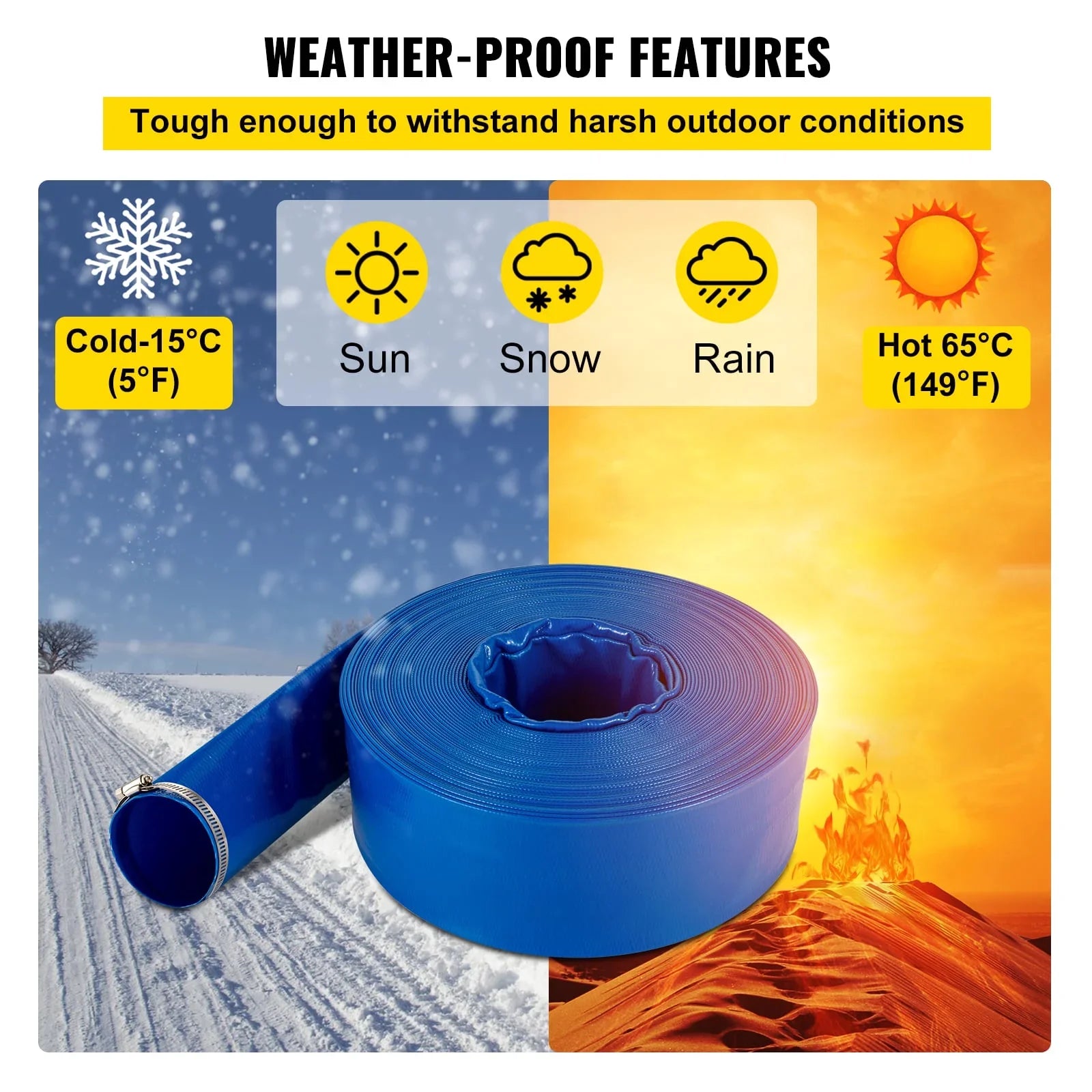 BENTISM Discharge Hose, 1-1/2" x 105', PVC Fabric Lay Flat Hose, Heavy Duty Backwash Drain Hose with Clamps, Condition & Burst-proof, Perfect for Swimming Pool & Water Transfer