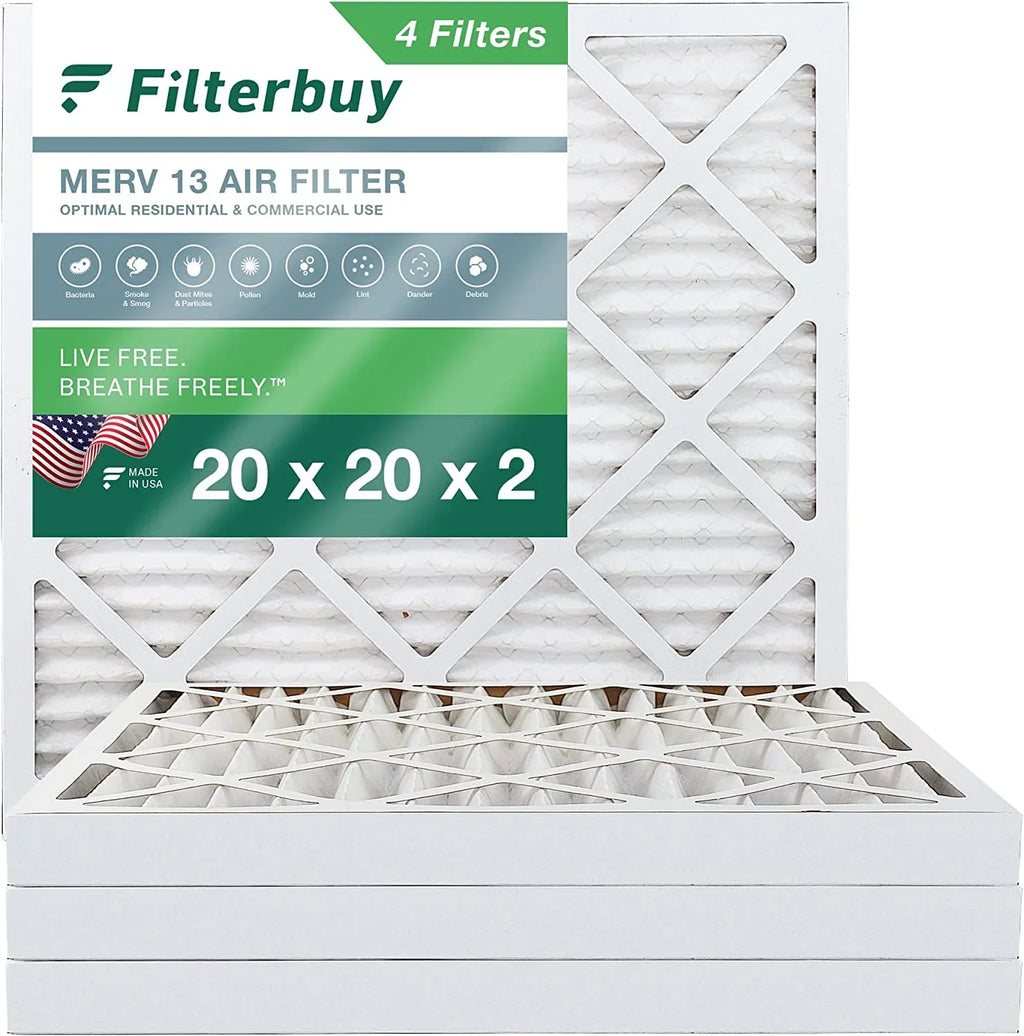 Filterbuy 20x20x2 MERV 13 Pleated HVAC AC Furnace Air Filters (4-Pack)
