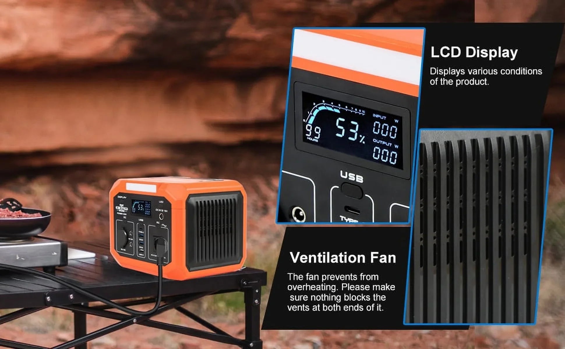 EXCITED WORK Portable Power Station 350W (500W Surge),299.5Wh/83200mAh Backup Lithium Battery with 110V AC Outlet and Wireless Charger,Solar Generator for Outdoor Camping,RV Travel and Home Emergenc