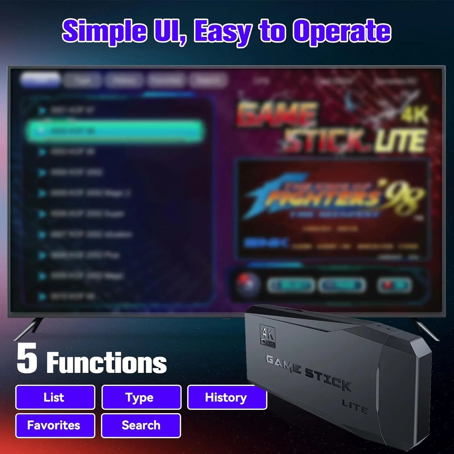 Game Stick 64G, 25,000+ Retro Games, Fitting with 12 Emulator Console, Wireless Retro Game Console Support 4K HD Output, Plug and Play Video Games for TV, 2.4G Wireless Controllers