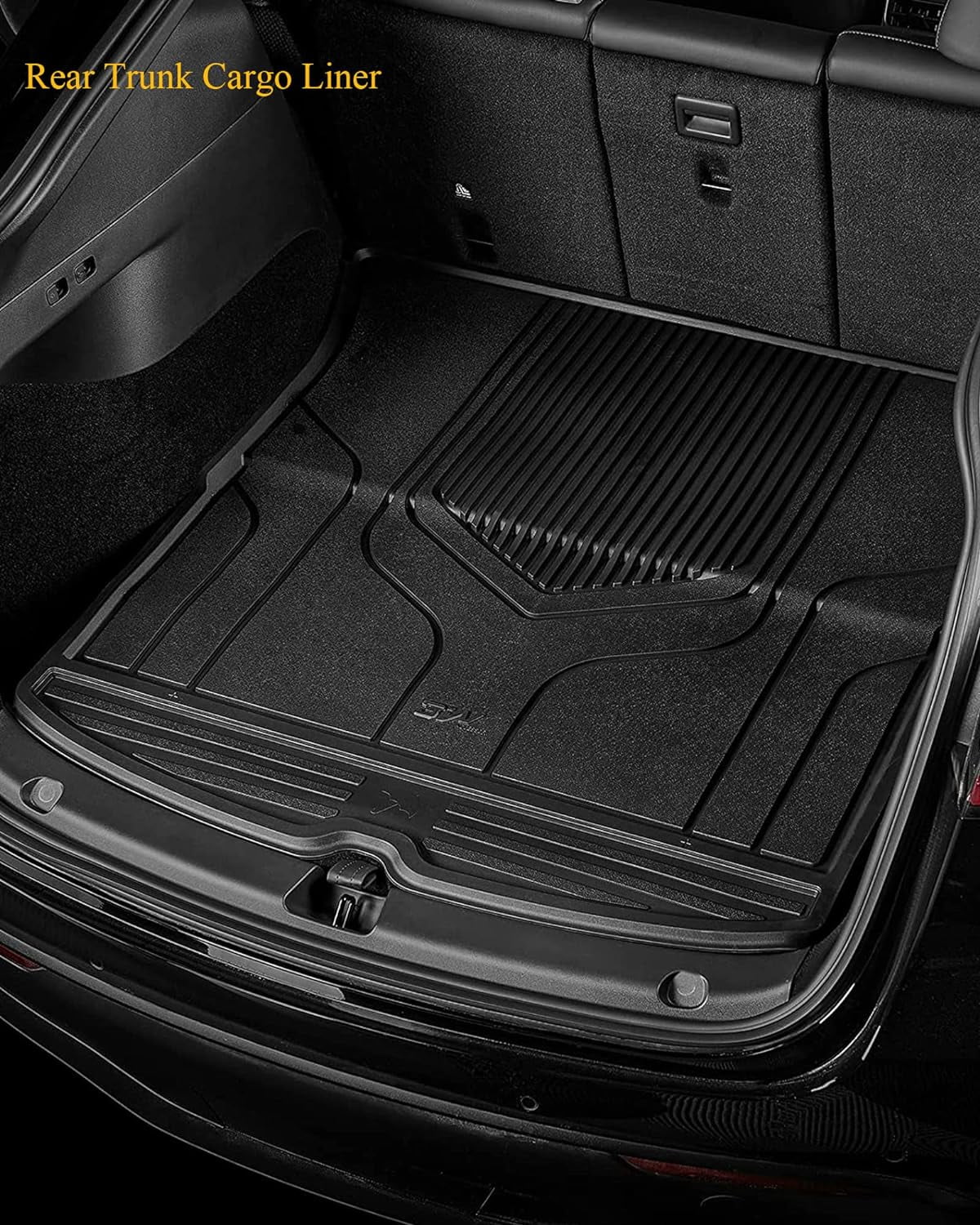 3W Trunk Mat for Tesla Model Y 2020-2023 TPE All Climate Black Car Floor Mat Custom Fit Cargo Liner