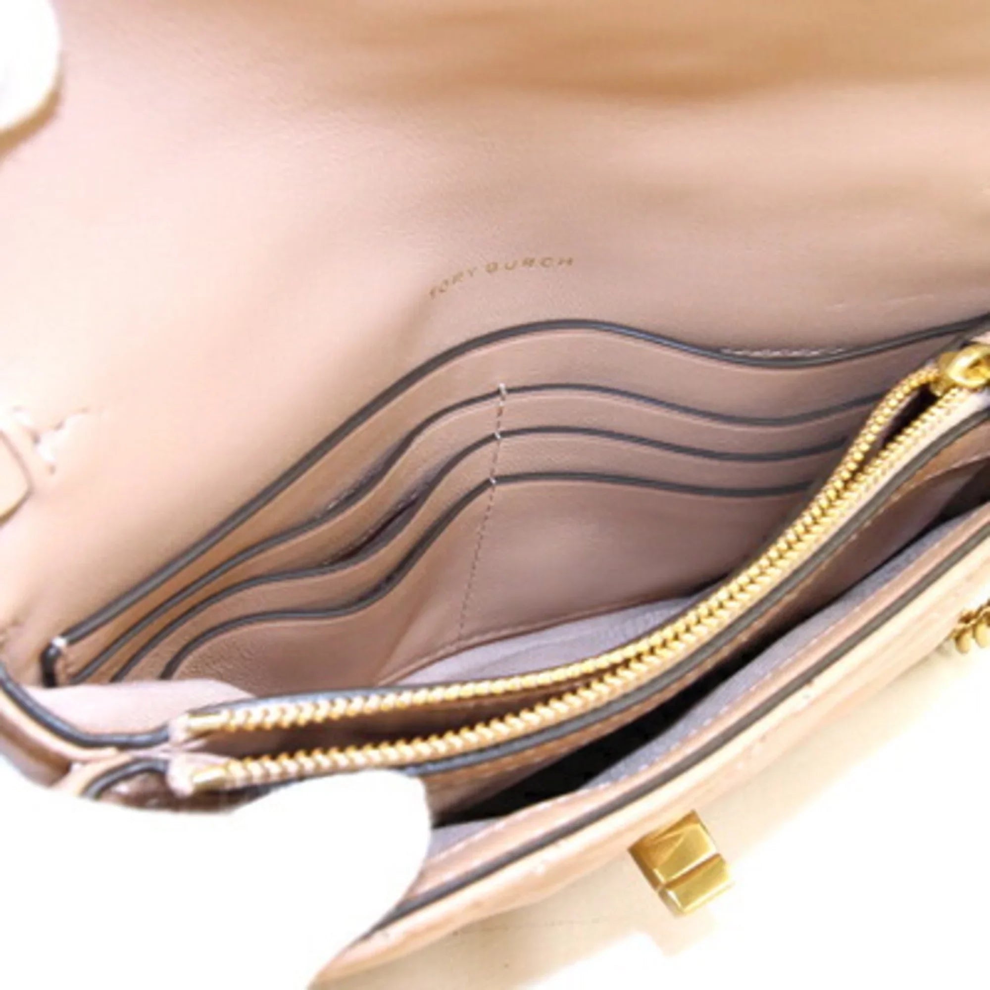 Pre-Owned Tory Burch Shoulder Kira Chevron Chain 64068 Beige Leather Women's TORY BURCH (Good)