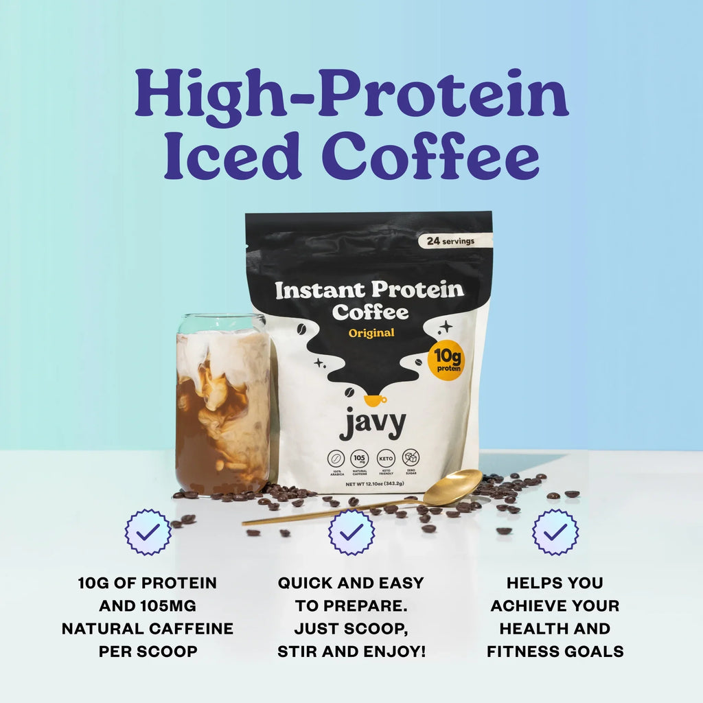 Javy Premium Instant Coffee - Protein Coffee - Protein Shake, Iced Coffee, Protein Drinks, Delicious Keto Friendly and Gluten Free, 24 Servings