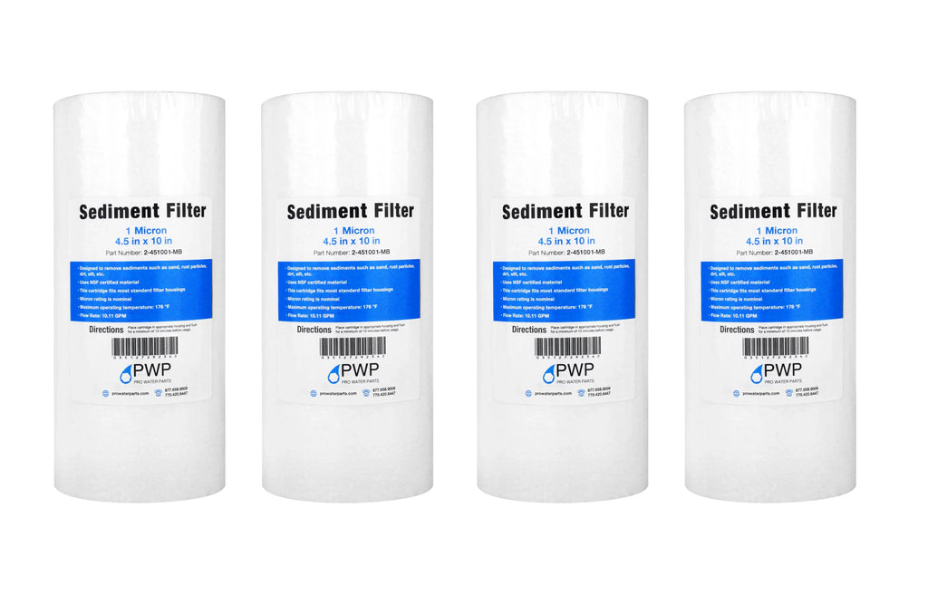 Sediment Melt Blown Water Filter Cartridge Standard 4.5x10" 1 Micron 4 Pack