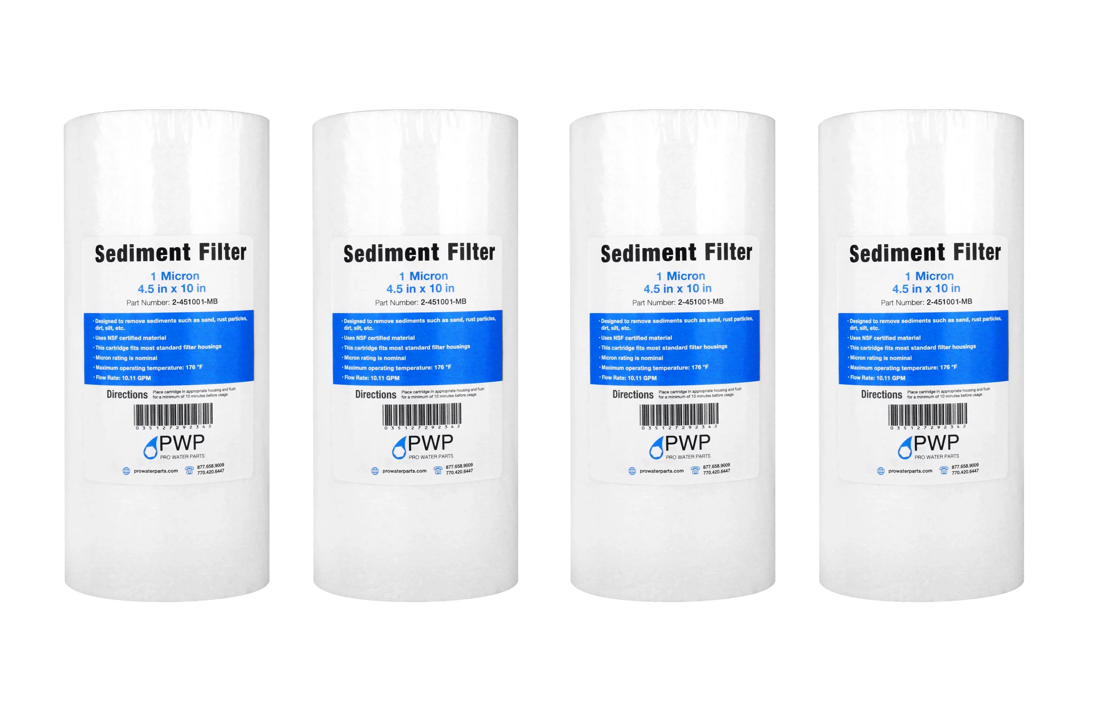 Sediment Melt Blown Water Filter Cartridge Standard 4.5x10" 1 Micron 4 Pack