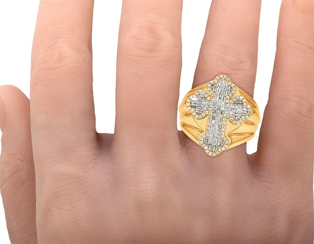 Baguette Cross 1.05 CT Diamond Pinky Ring Gold 25MM S10