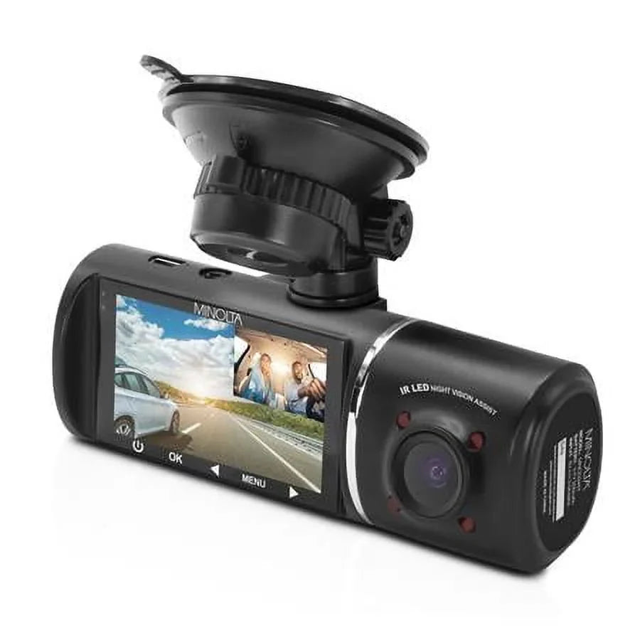 MNCD245T Full HD Front and Rear View 2.45" LCD Screen Dash Camera with 3-Channel Recording, Black