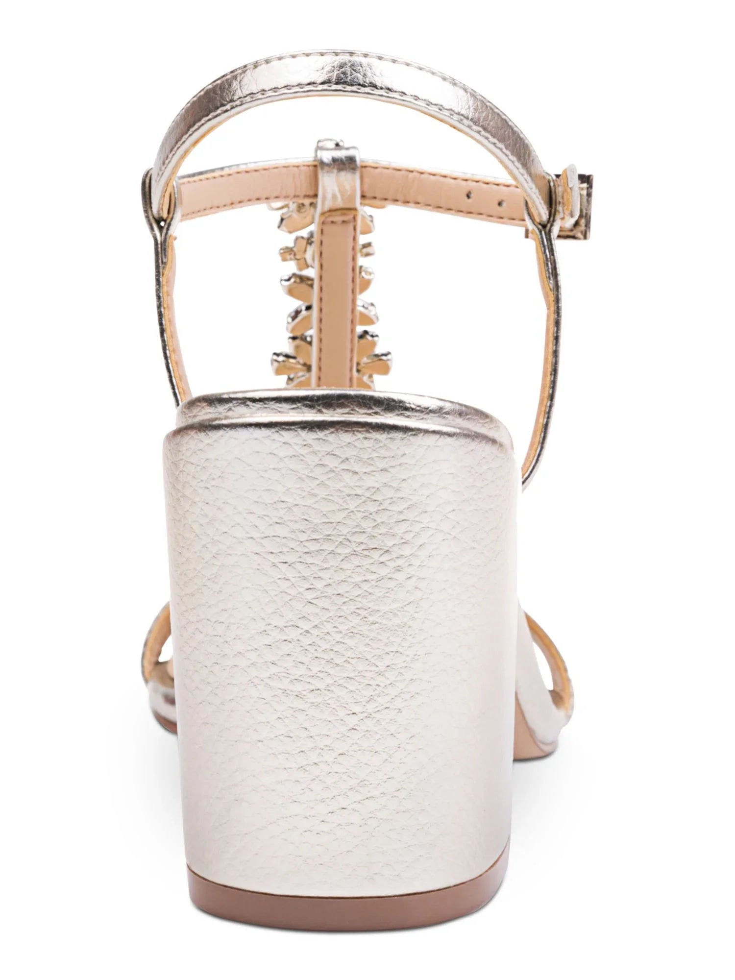 BADGLEY MISCHKA Womens Silver Adjustable T-Strap Embellished Raina Round Toe Block Heel Fastener Dress Sandals Shoes 5.5 M