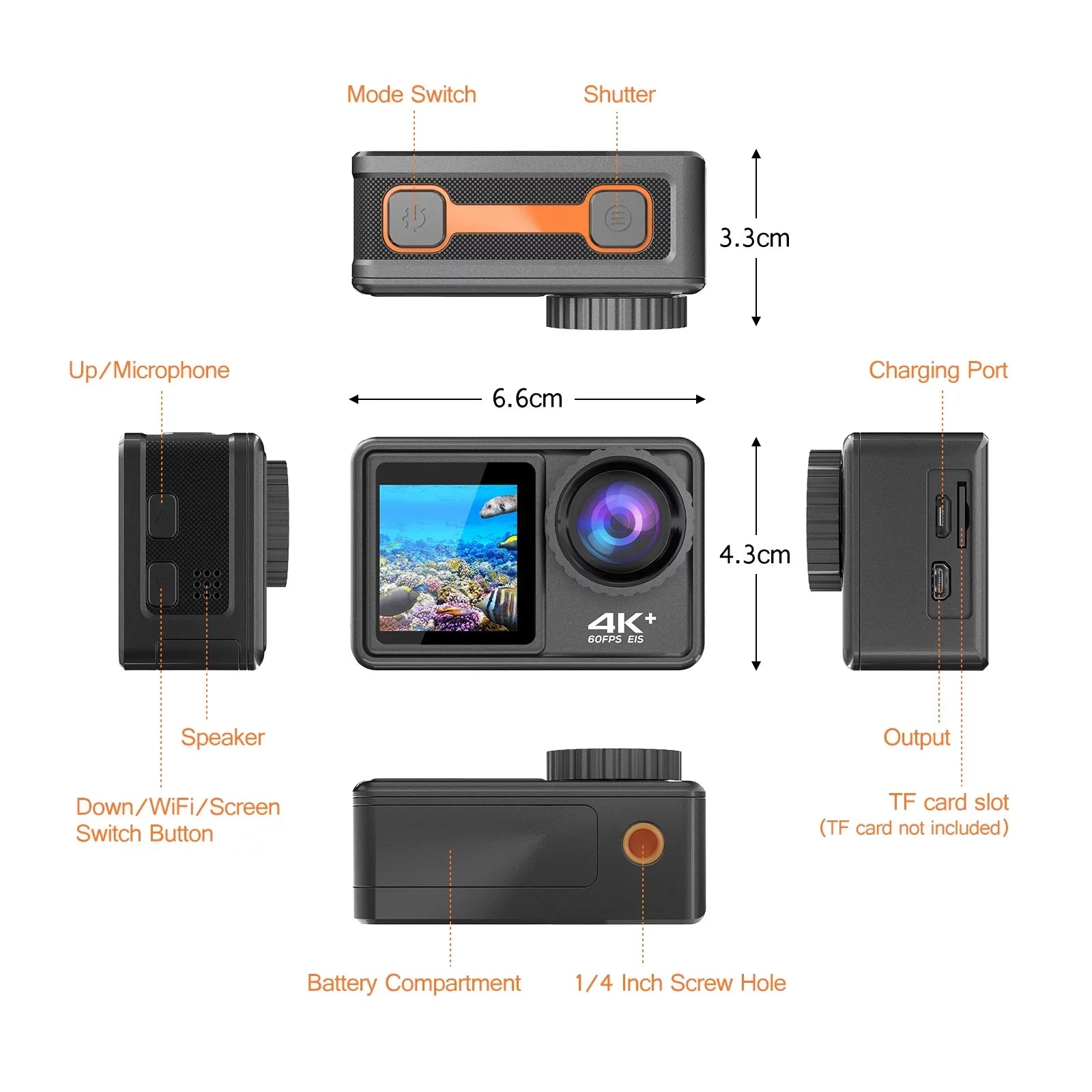 GoolRC 4K 24MP Dual Screen Sport DV 2.0 Inch Screen 170° Wide Angle EIS 40m Waterproof WiFi with Macro Lens Remote Control for Sports