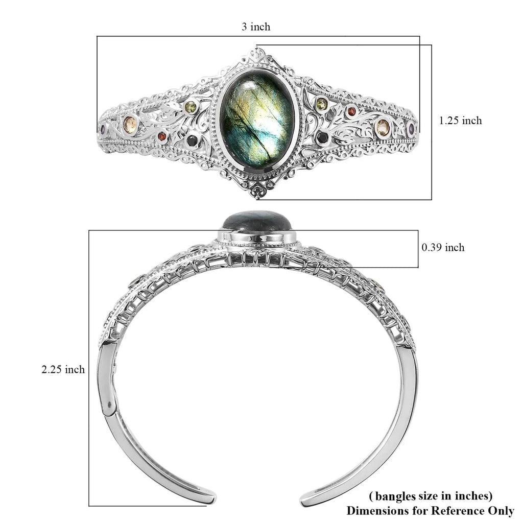 Shop LC Labradorite Multi Gemstone Oval Platinum Plated Cuff Bangle Bracelet for Women Jewelry Size 7.25" Ct 15.05 Birthday Mothers Day Gifts for Mom